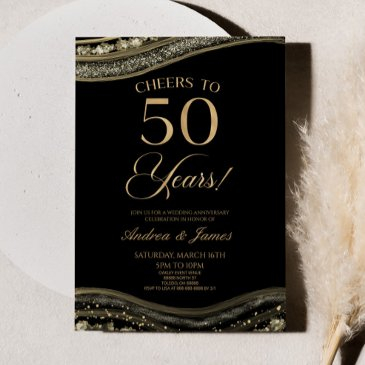 black gold agate 50th wedding anniversary party invitation