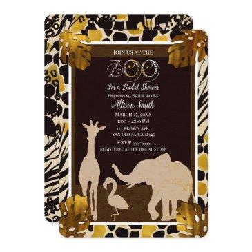 black gold brown zoo animals safari bridal shower invitation