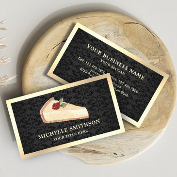 black gold cheesecake slice pasty chef bakery business invitations