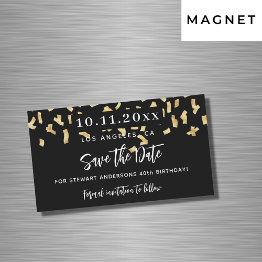 Small Black Gold Confetti Birthday Save The Date Magnet Front View