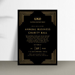 Small Black Gold Custom Logo Business Event Dinner Party Invitation Front View