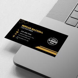 Small Black Gold Diamonds Luxury Ceo & Founder Business Invitations Front View