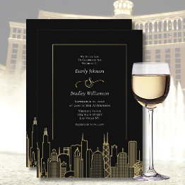Small Black Gold Elegant Las Vegas Destination Wedding  Invitation Front View