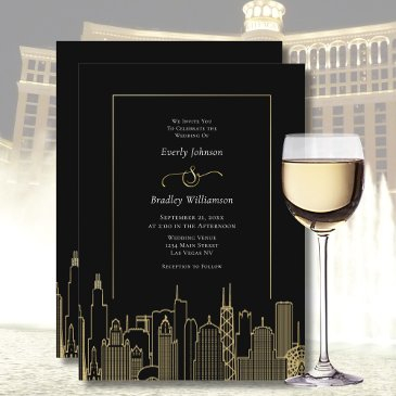black gold elegant las vegas destination wedding  invitation
