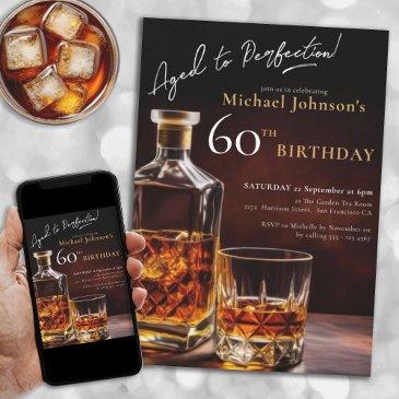 black gold elegant whiskey 60th birthday party invitation