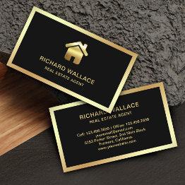 Small Black Gold Foil Home Logo Real Estate Agent Business Invitations Front View