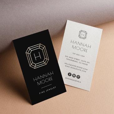 black & gold gem monogram logo | jewelry business invitations
