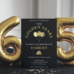 Small Black & Gold Golden Years 65th Birthday Invitation Front View