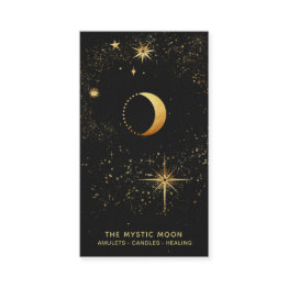 Small *~* Black Gold Lunar Stars Mystic Moon Luna Business Invitations Front View