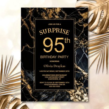 black gold marble surprise 95th birthday party invitation