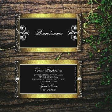 black gold mosaic ornate ornament sparkle diamonds business invitations
