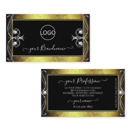 Small Black Gold Mosaic Ornate Sparkle Diamonds Add Logo Business Invitations Front View