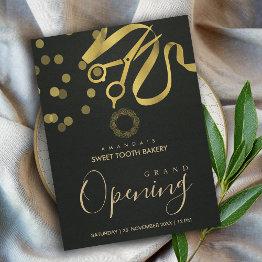 Small Black Gold Ribbon Cutting Grand Opening Invitation Postinvitations Front View