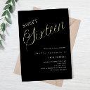 black gold script luxury sweet 16 foil invitation