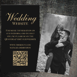 Small Black Gold Victorian Rsvp Qr Code Wedding Website Enclosure Invitations Front View