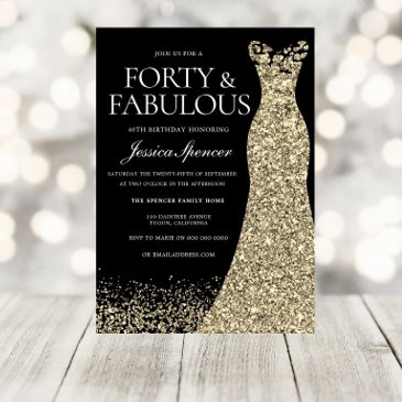 black golden dress womans 40th birthday party invitation