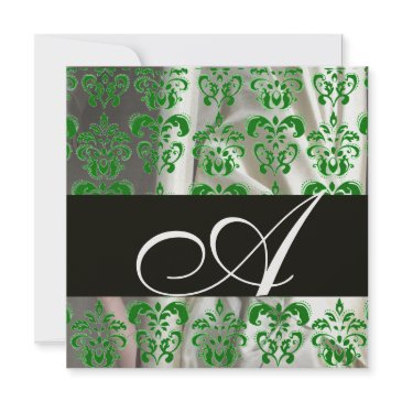 black green ice white silk damask cloth monogram invitation