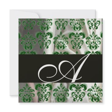 black green white ice silk damask cloth monogram invitation