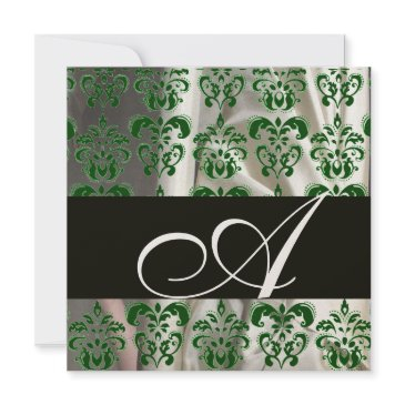 black green white silk damask cloth monogram gold invitation