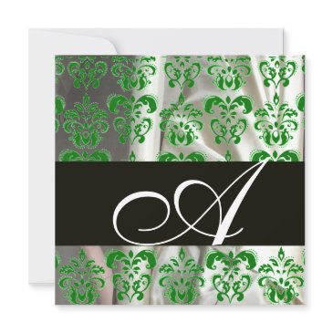 black green white silk damask cloth monogram invitation