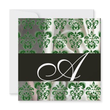 black green white silk damask cloth monogram invitation
