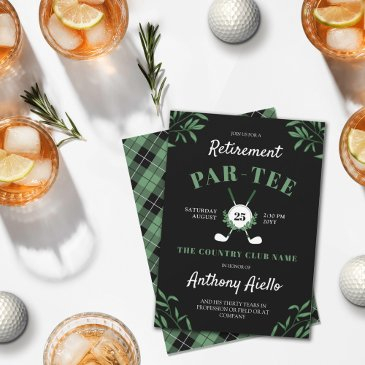 black greenery golf themed retirement party invitation