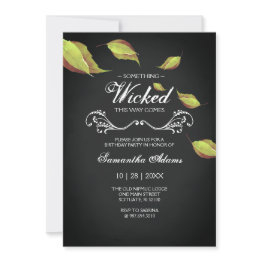 Small Black Halloween Birthday Invitation Fall Leaves Front View