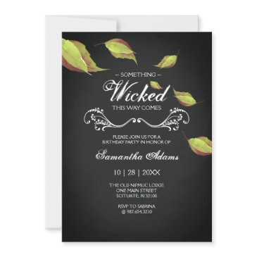 black halloween birthday invitation fall leaves