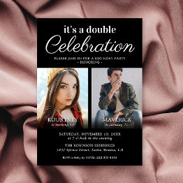 Small Black Joint Birthday Party Invitation Front View