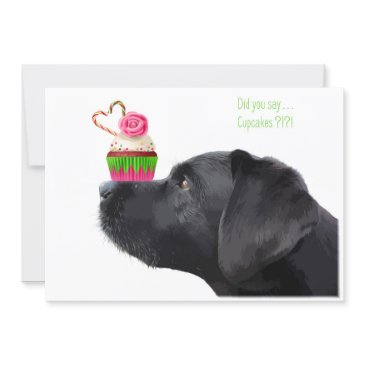 black lab dog & cupcake - dog lover birthday party invitation