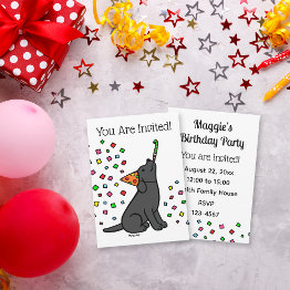 Small Black Labrador Confetti Birthday Party Invitation Front View