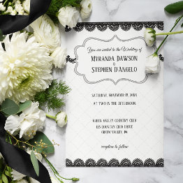 Small Black Lace On White Custom Wedding Invitation Front View