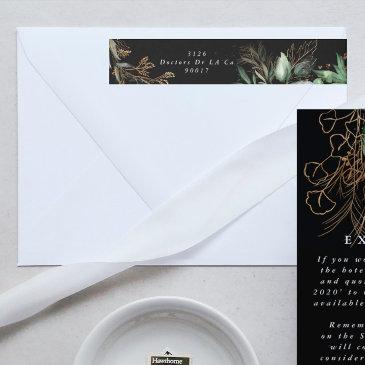 black leafy botanical eucalyptus elegant greenery wrap around label