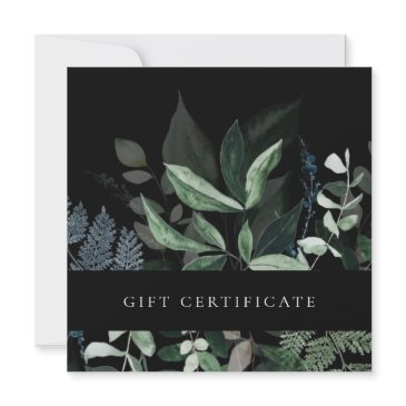 black leafy tropical foliage fern gift certificate invitation