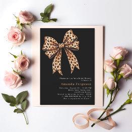 Small Black Leopard Print Bow Bridal Shower Invitation Front View