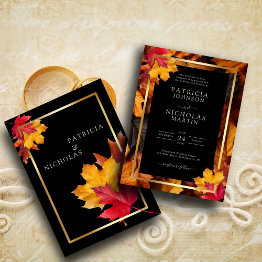 Small Black Magic Meets Rustic Golden Autumn Wedding Invitation Front View