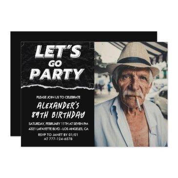 black men photo let's go party 89th birthday invitation
