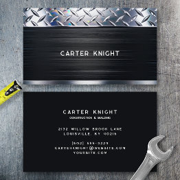 Small Black Metal Diamond Plate Industrial Business Invitations Front View