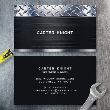 black metal diamond plate industrial business invitations