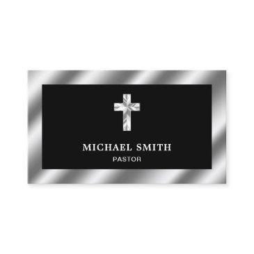 black metallic steel jesus christ cross pastor business invitations