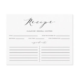 Small Black Minimalist Script Bridal Shower Recipe Invitations Front View