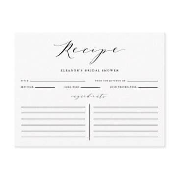 black minimalist script bridal shower recipe invitations