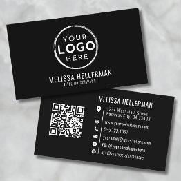 Small Black Modern Minimalist Professional Logo Qr Code Business Invitations Front View