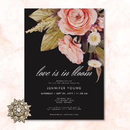 Small Black Moody Pink Love Is In Bloom Bridal Shower Invitation Front View