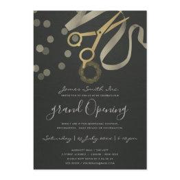 Small Black Pearl Silver Ribbon Cutting Grand Opening Invitation Front View