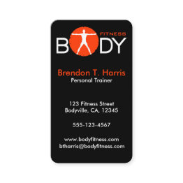 Small Black Personal Trainer Body Madness Vertical Business Invitations Front View