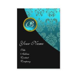 Small Black Purple Blue Bicycle Wedding Damask Monogram Business Invitations Front View