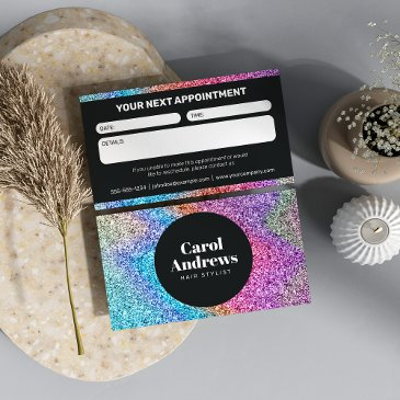 black & rainbow glitter glam hair salon appointment invitations