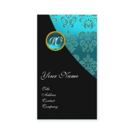 Small Black Red Blue Bicycle Wedding Damask Monogram Business Invitations Front View