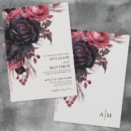 Small Black Red Floral Wedding Invitation Front View